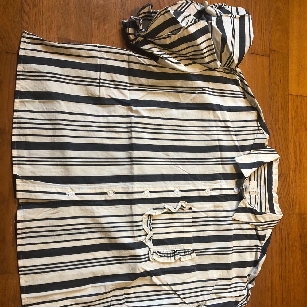 Striped Button Down Blouse with Ruffled Sleeve